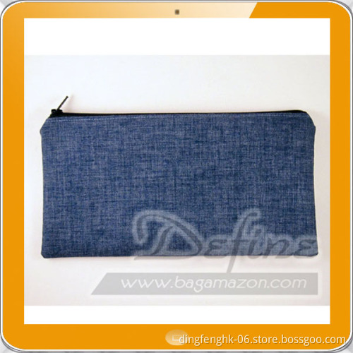 Medium Blue Denim Zipper Pencil Pouch for College
